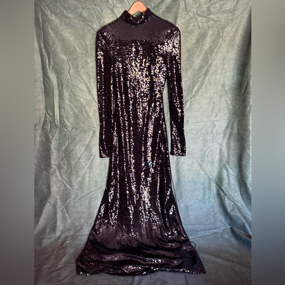 Coach Black Sequin Long Sleeve Evening Gown